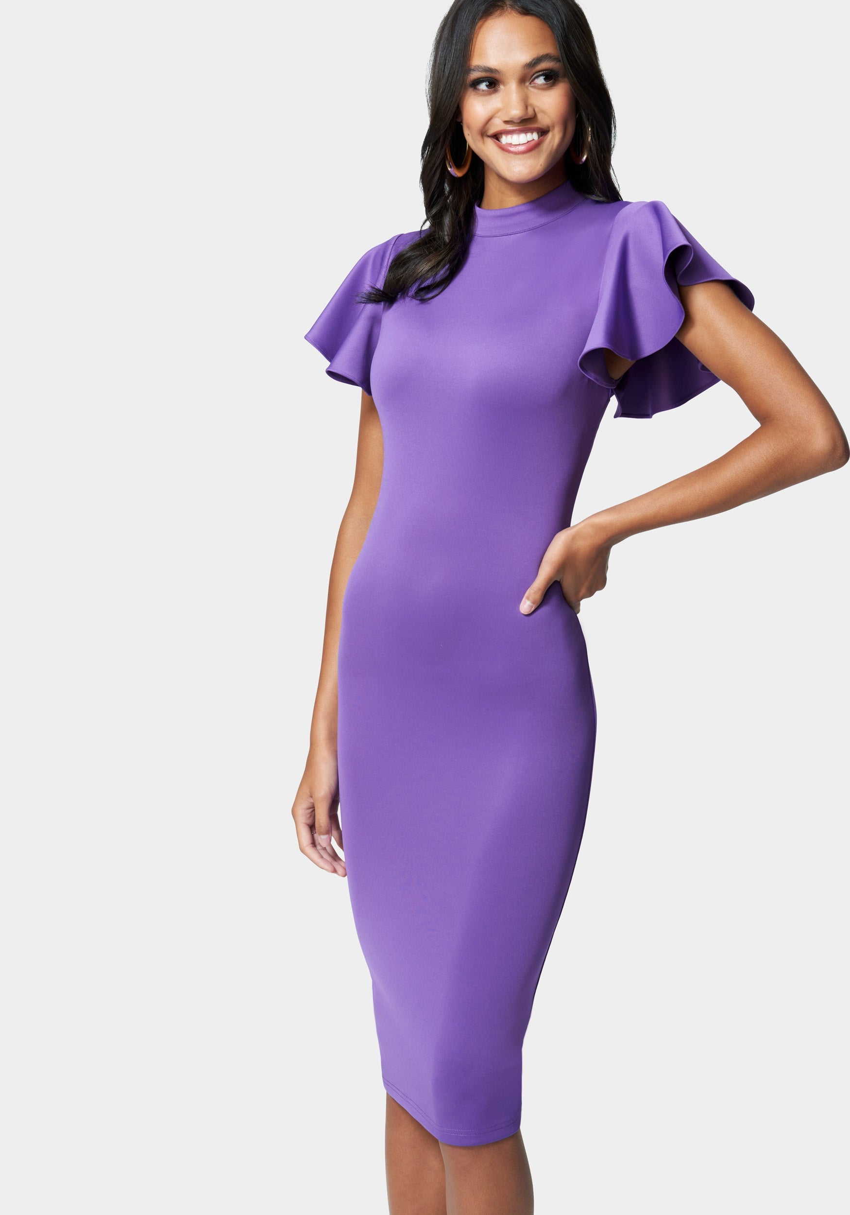 Cape Sleeve Midi Dress | bebe