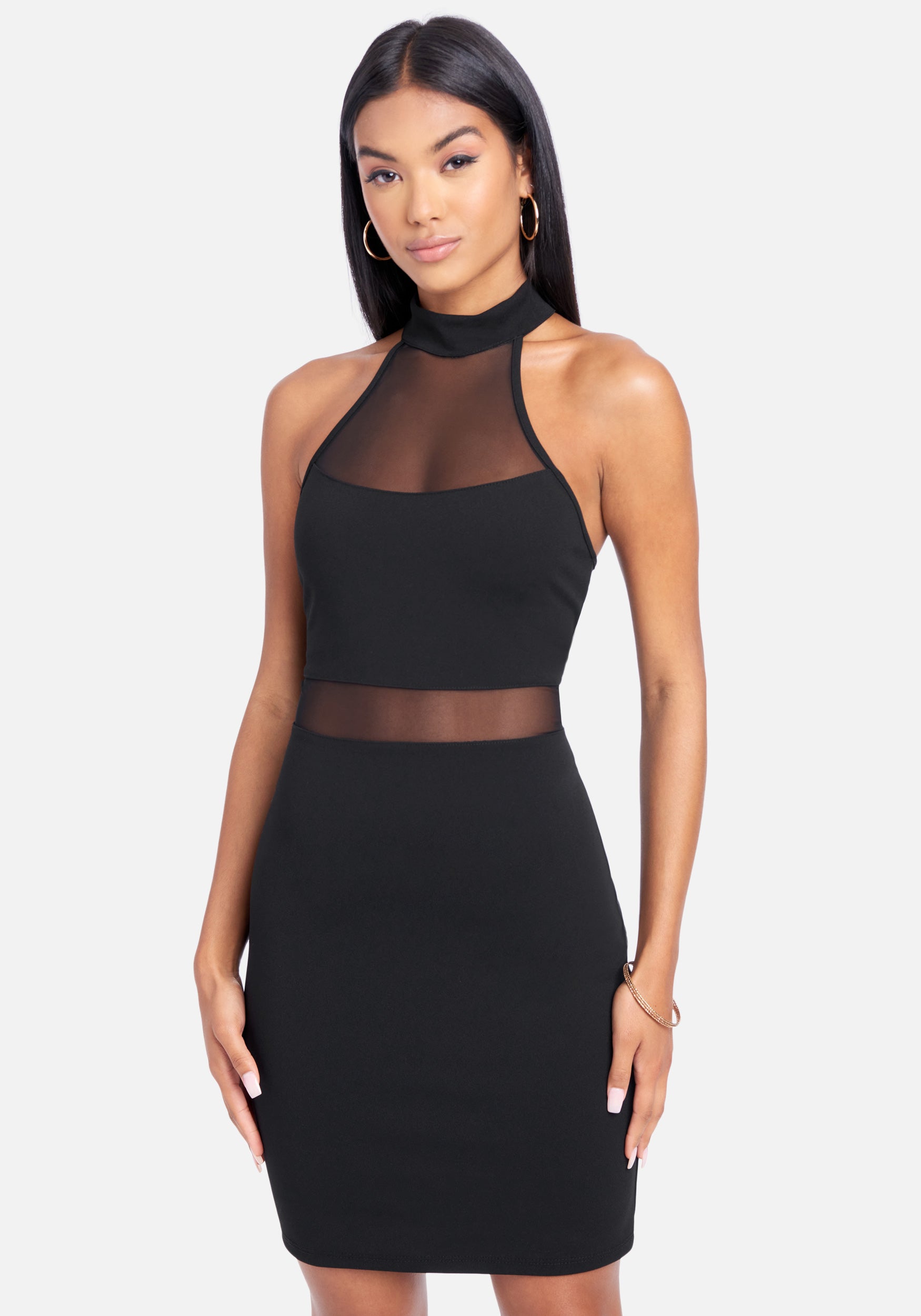  Accessories > Jewelry > Bracelets-Illusion Mesh Cut Out Mini Halter Dress