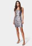 Short Cowl Neck Sequined Animal Cheetah Print Polyester Party Dress