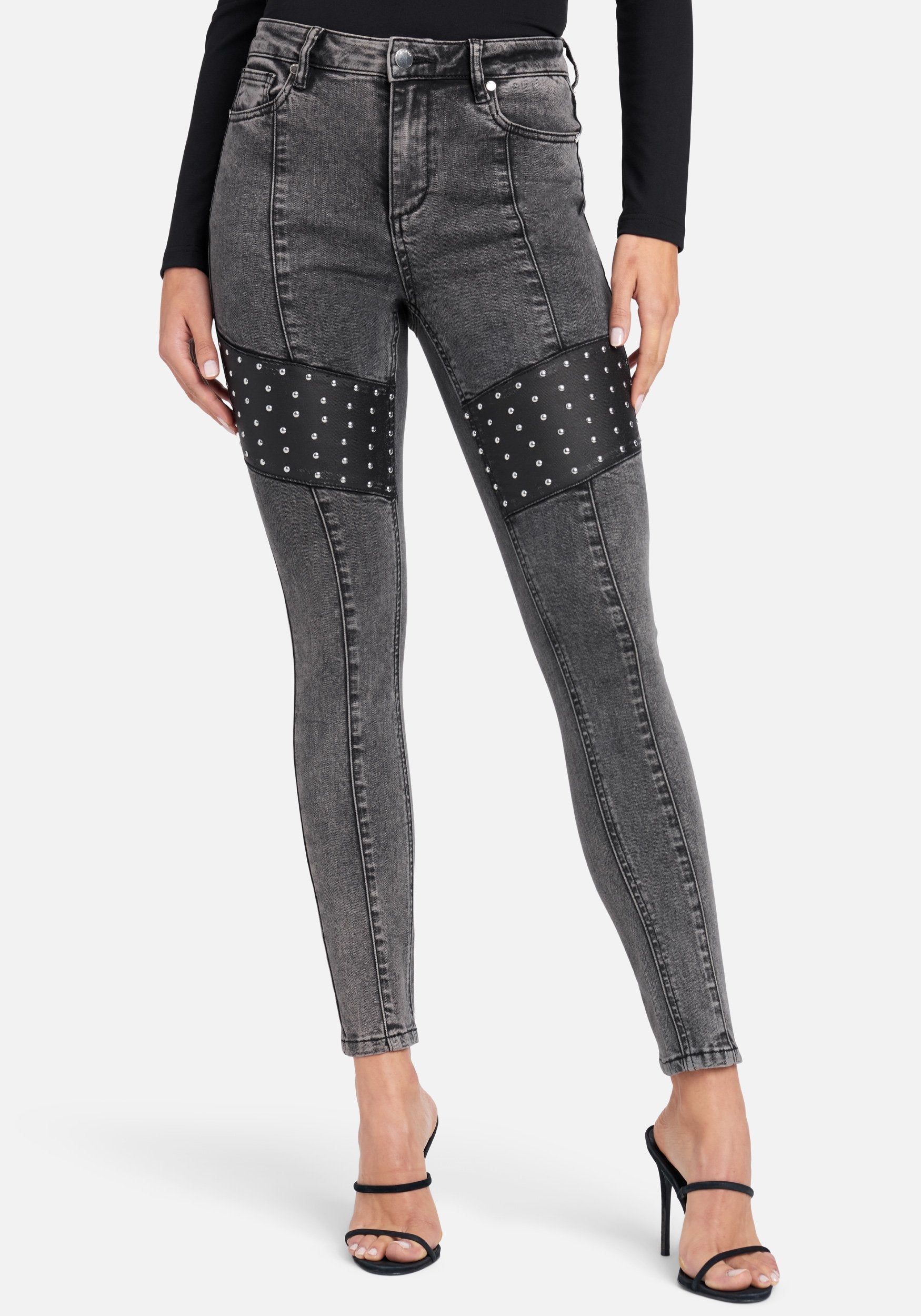  Apparel > Bottoms > Jeans-Acid Wash Stud Detail Skinny Jeans