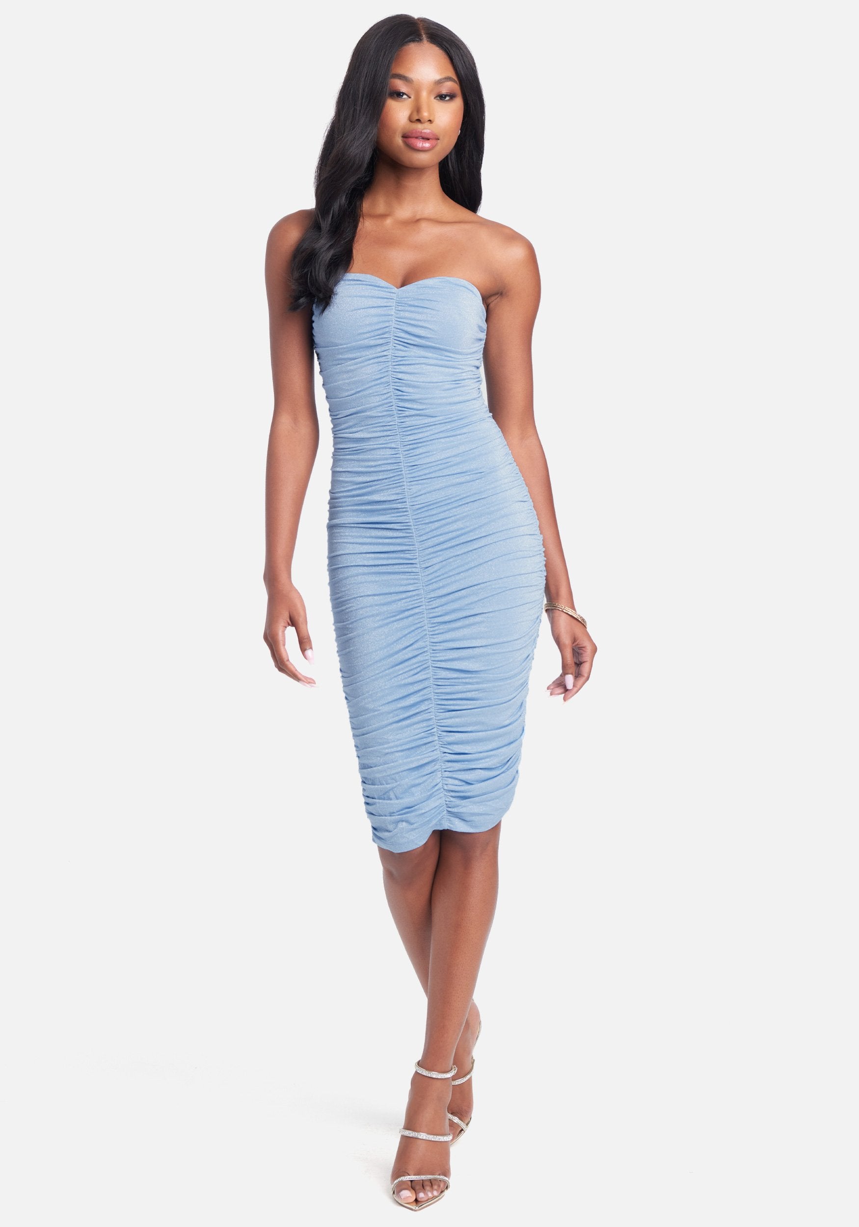  Accessories > Jewelry > Bracelets-Strapless Ruched Sparkle Mesh Dress
