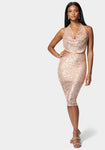 Sequined Cowl Neck Halter Party Dress/Midi Dress