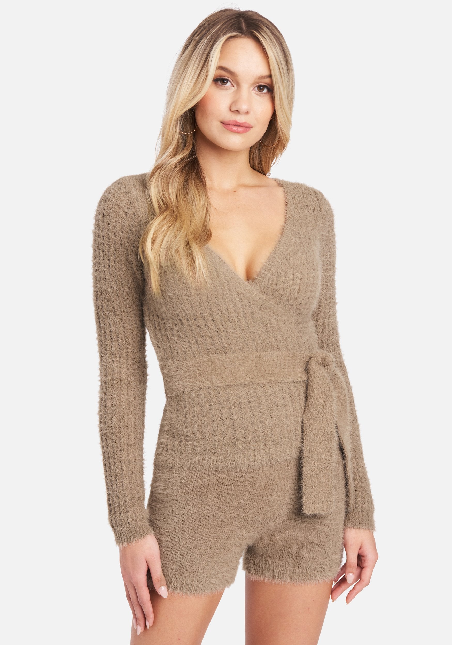 Soft Yarn Open Knit Surplice Sweater Top