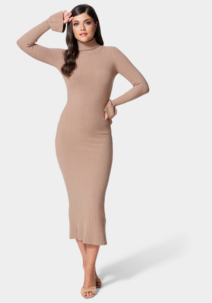 Turtleneck Bell Sleeves Midi Dress