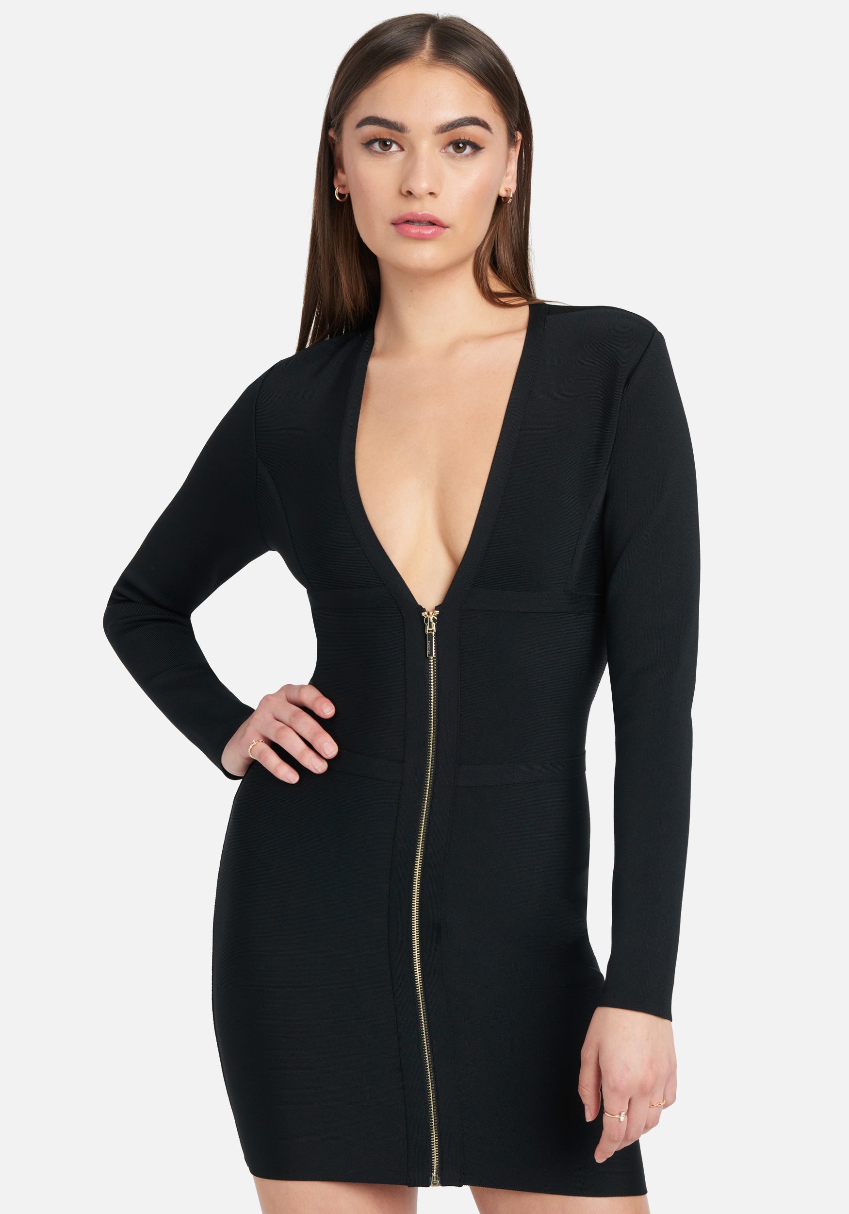 Bebe Women's Corset Long Sleeve Bandage Dress, Size Medium in Black