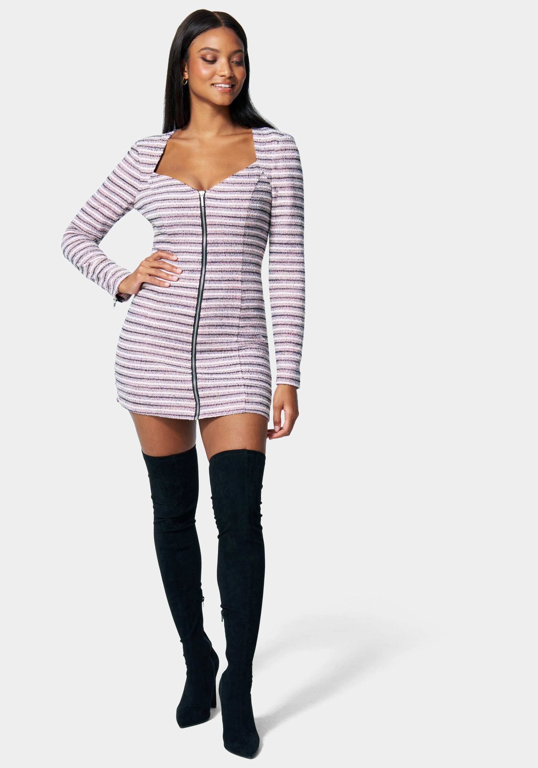  Accessories > Jewelry > Bracelets-Zip Front Tweed Mini Dress