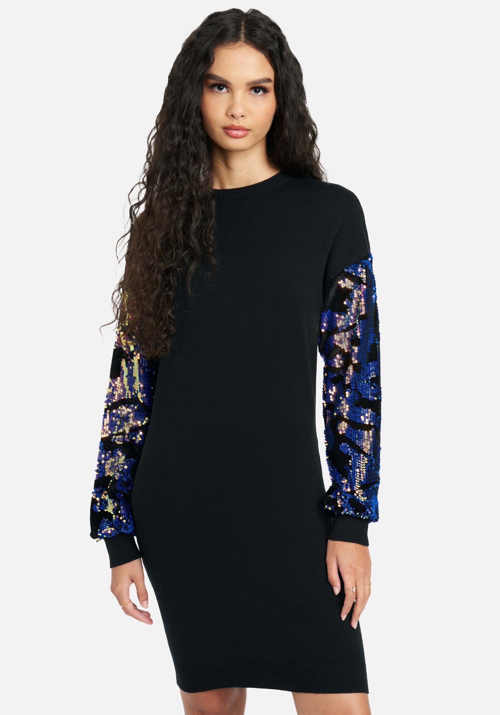 Sequin Sleeve Sweater Dress