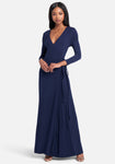 V-neck 3/4 Sleeves Wrap Slit Maxi Dress