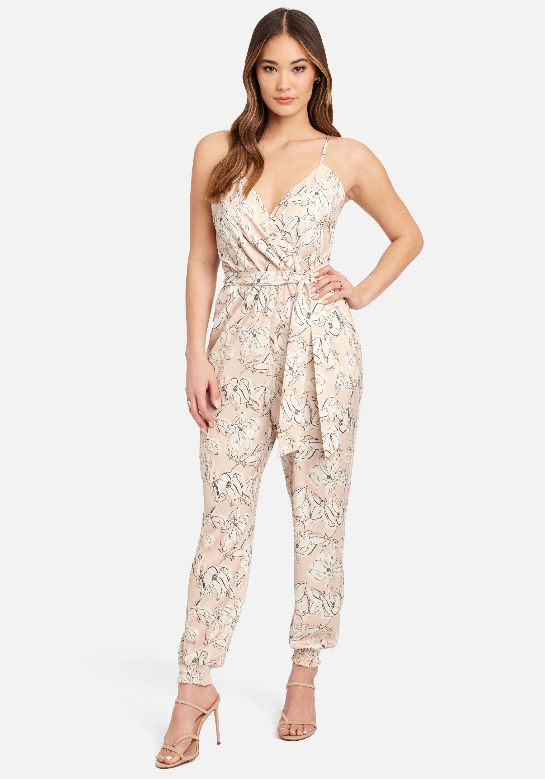  -Printed Satin Wrap Top Jumpsuit