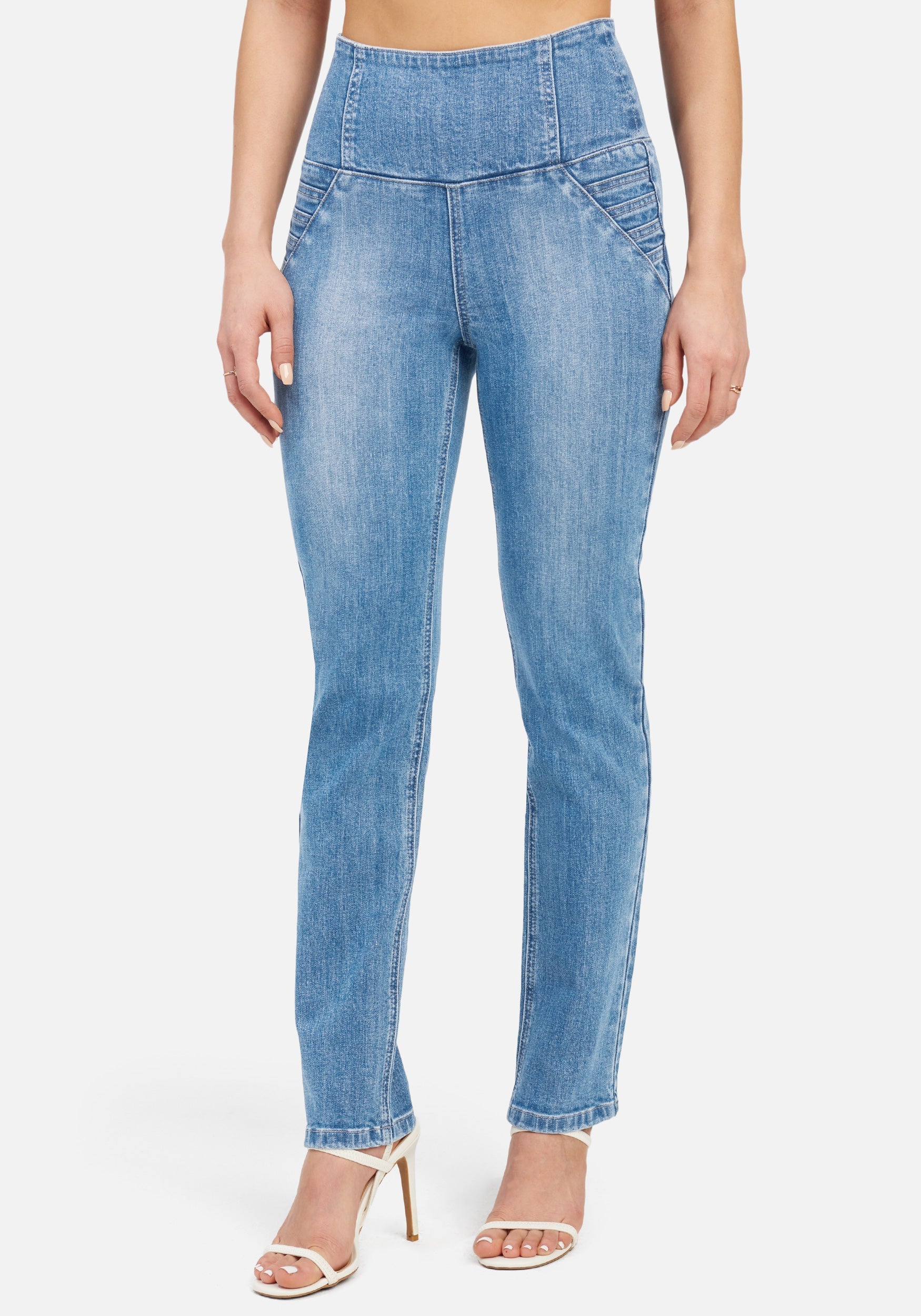  Apparel > Bottoms > Leggings-High Waist Zipper Detail Slim Leg Jeans