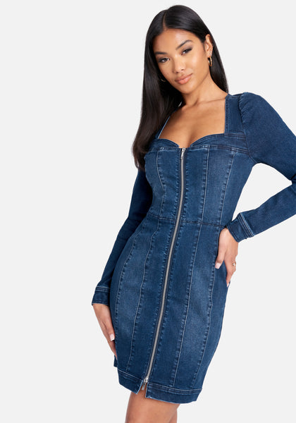 A-line Long Sleeves Corset Waistline Front Zipper Sweetheart Dress