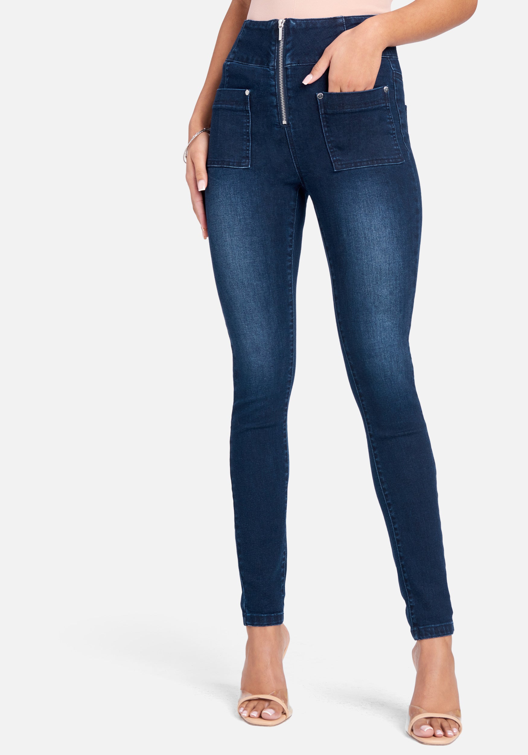  Apparel > Bottoms > Leggings-High Waist Zip Front Skinny Jeans