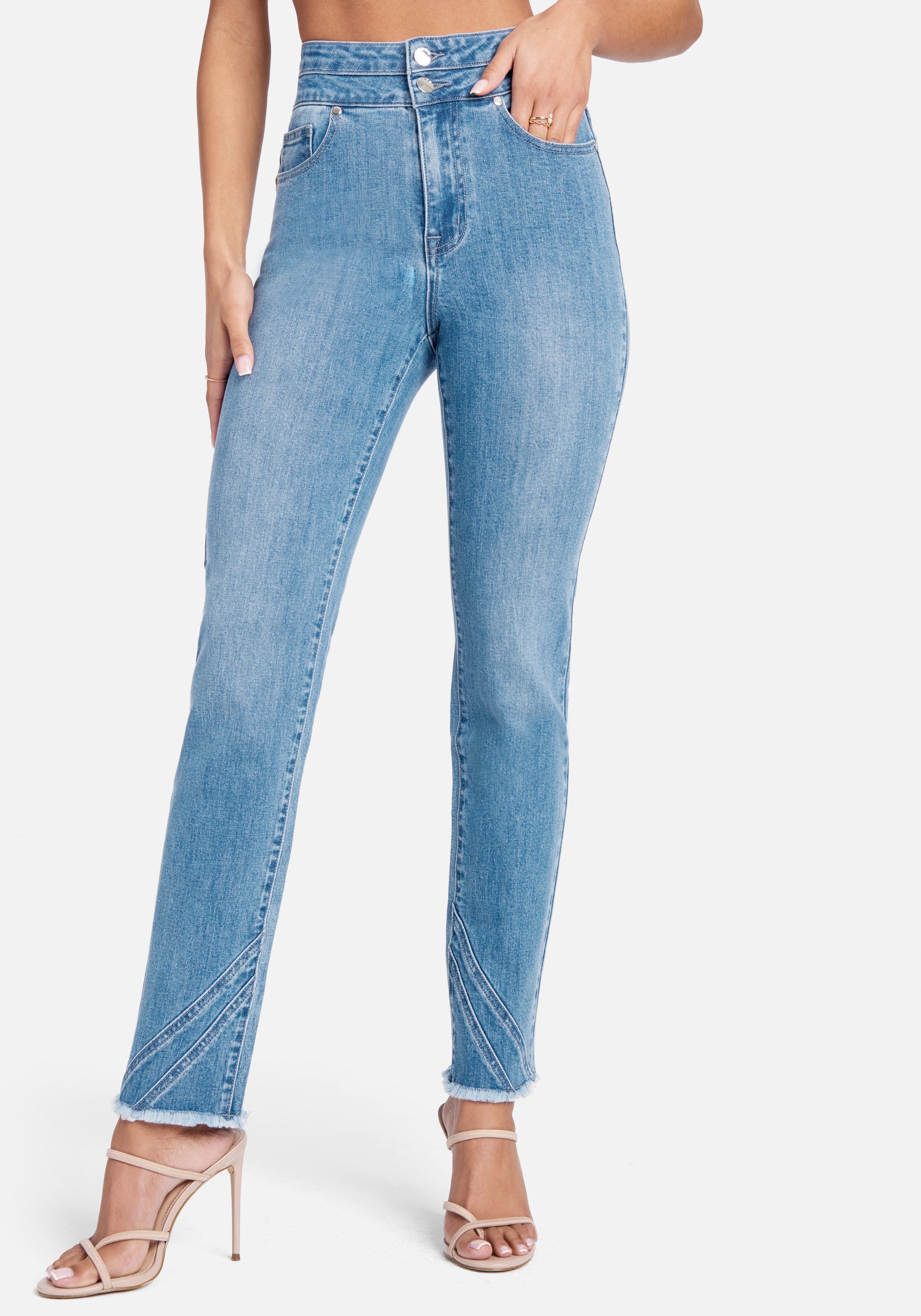  Apparel > Bottoms > Leggings-High Waist Seam Detail Slim Leg Jeans