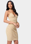 Short Faux Wrap Fitted Ribbed Dress