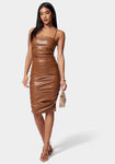 Baby Ruched Hidden Back Zipper Spaghetti Strap Bodycon Dress/Midi Dress