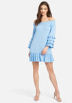 Swing-Skirt Bell Sleeves Off the Shoulder Smocked Tiered Ruffle Trim Beach Dress
