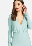 Long Sleeves Cocktail Short Plunging Neck Glittering Stretchy Bodycon Dress