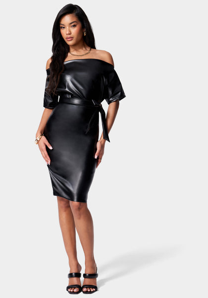 Pencil-Skirt Dolman Sleeves Belted Dress