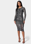 Cowl Neck Polyester Open-Back Button Closure Sequined Party Dress/Midi Dress