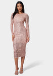 Open-Back Button Closure Sequined Polyester Cowl Neck Party Dress/Midi Dress