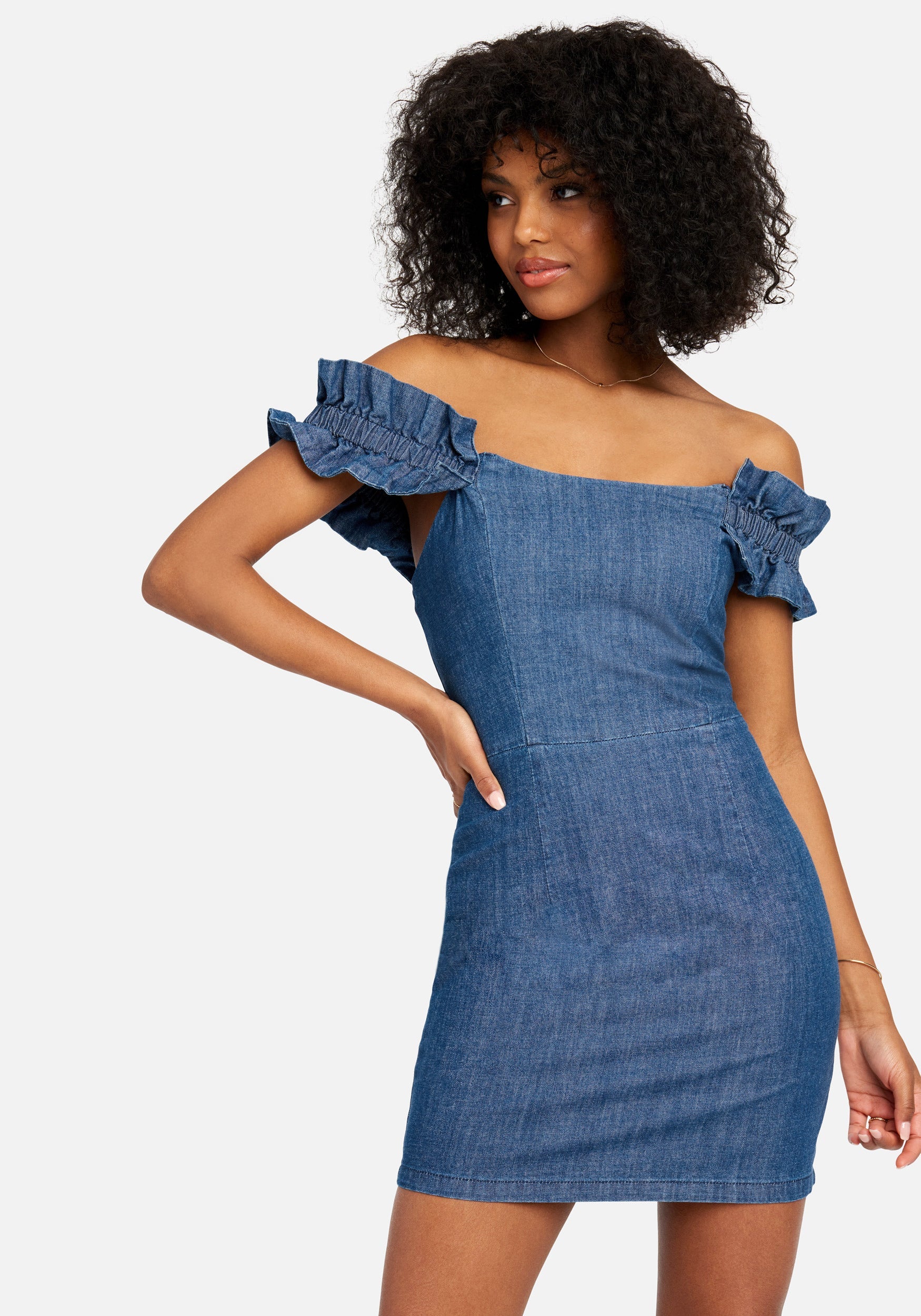 Asymmetric Cold Shoulder Denim Dress - SELECTAFASHION.COM