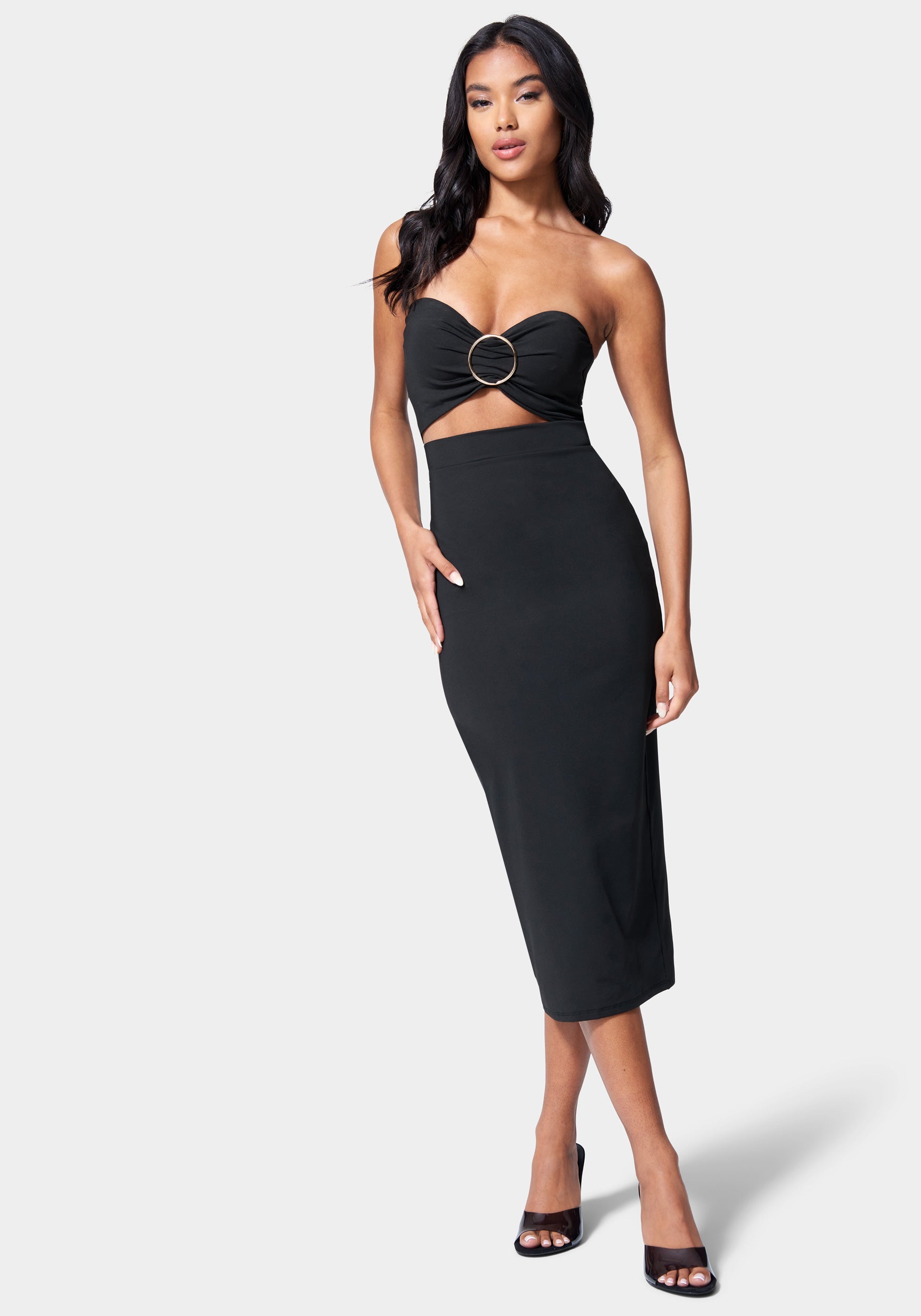  Accessories > Jewelry > Bracelets-Strapless Front Cutout Midi Dress