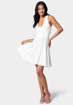 Short Fit-and-Flare Plunging Neck Fitted Cutout Skater Dress/Party Dress