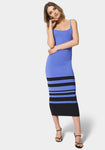 Striped Print Stretchy Ribbed Midi Dress