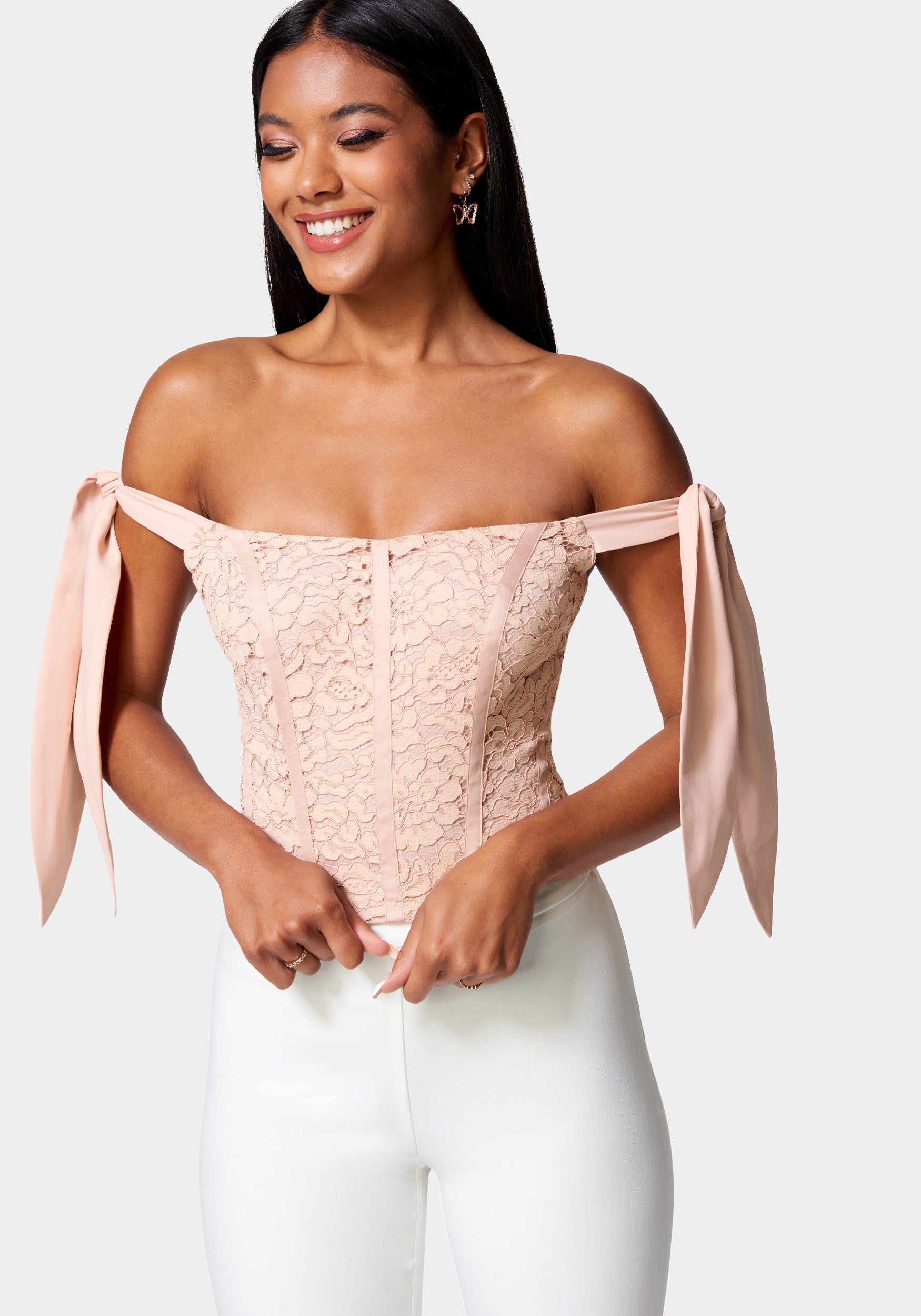  -Corded Lace Bustier With Chiffon Tie
