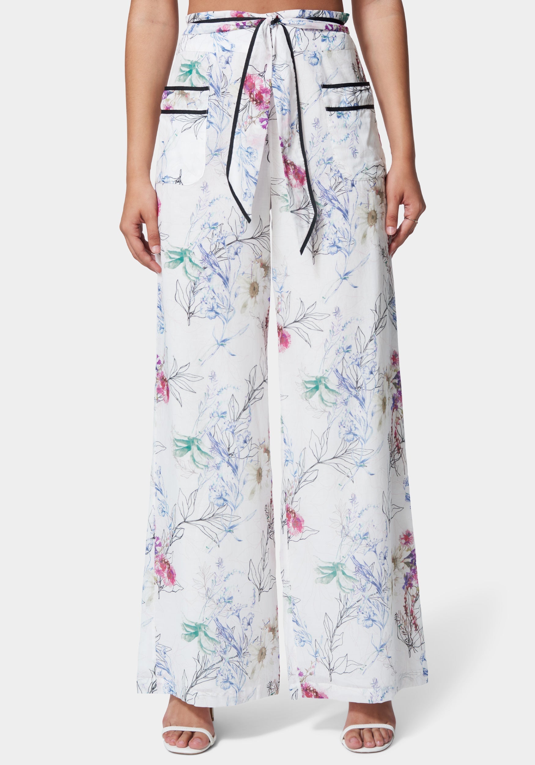  Apparel > Bottoms > Leggings-Printed Wide Leg Pant With Contrast Taping