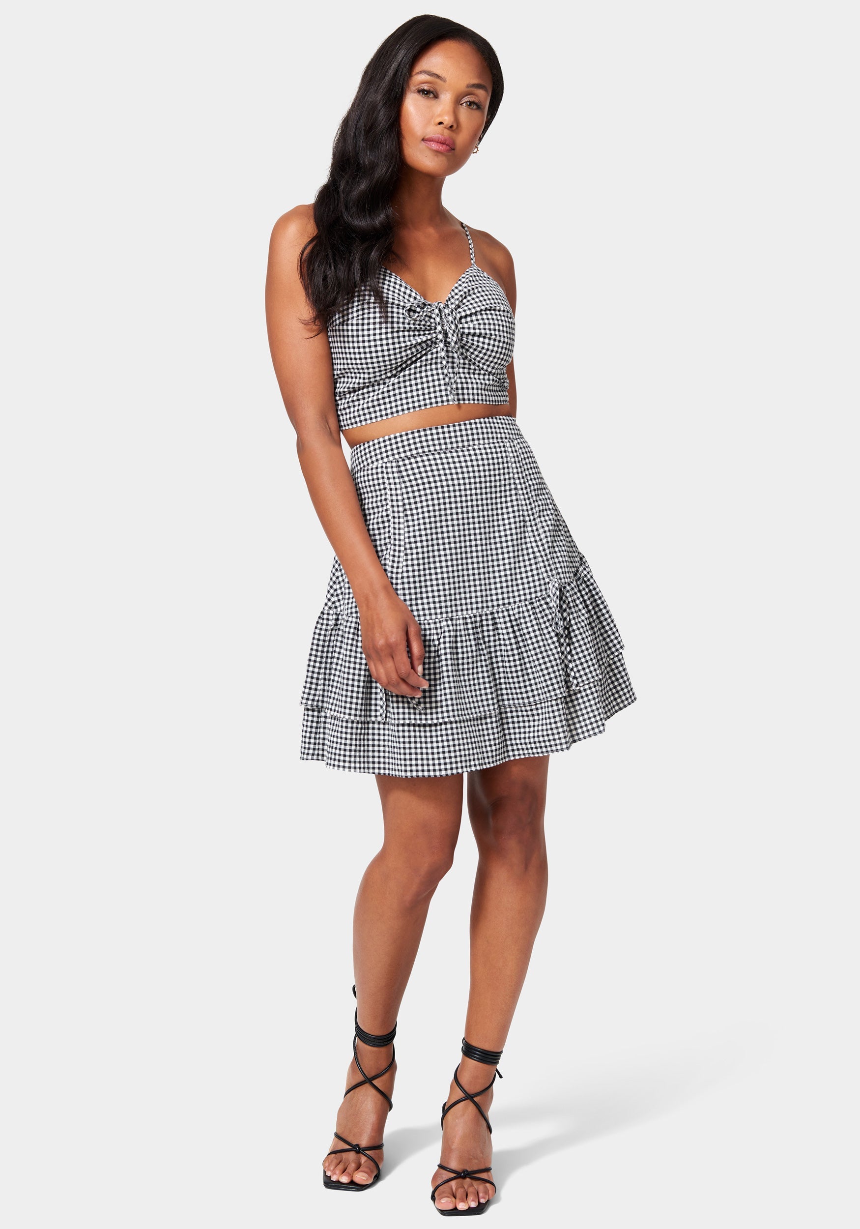 Houndstooth Sequin Mini Dress - Black - H&O