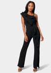 Slit One Shoulder Jumpsuit With Ruffles