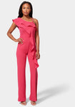 Slit One Shoulder Jumpsuit With Ruffles