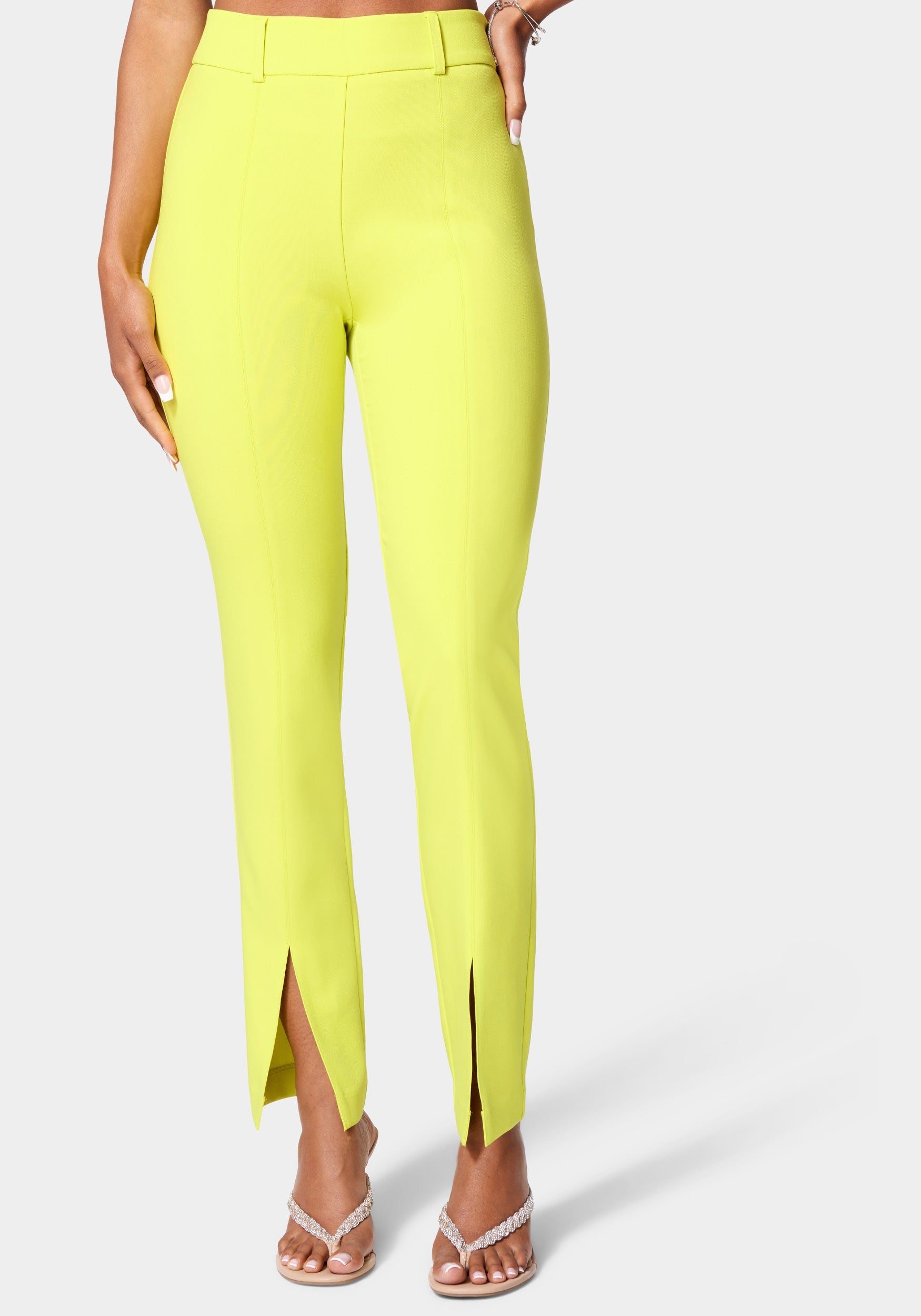  Apparel > Bottoms > Leggings-Front Slit Slim Leg Woven Pant