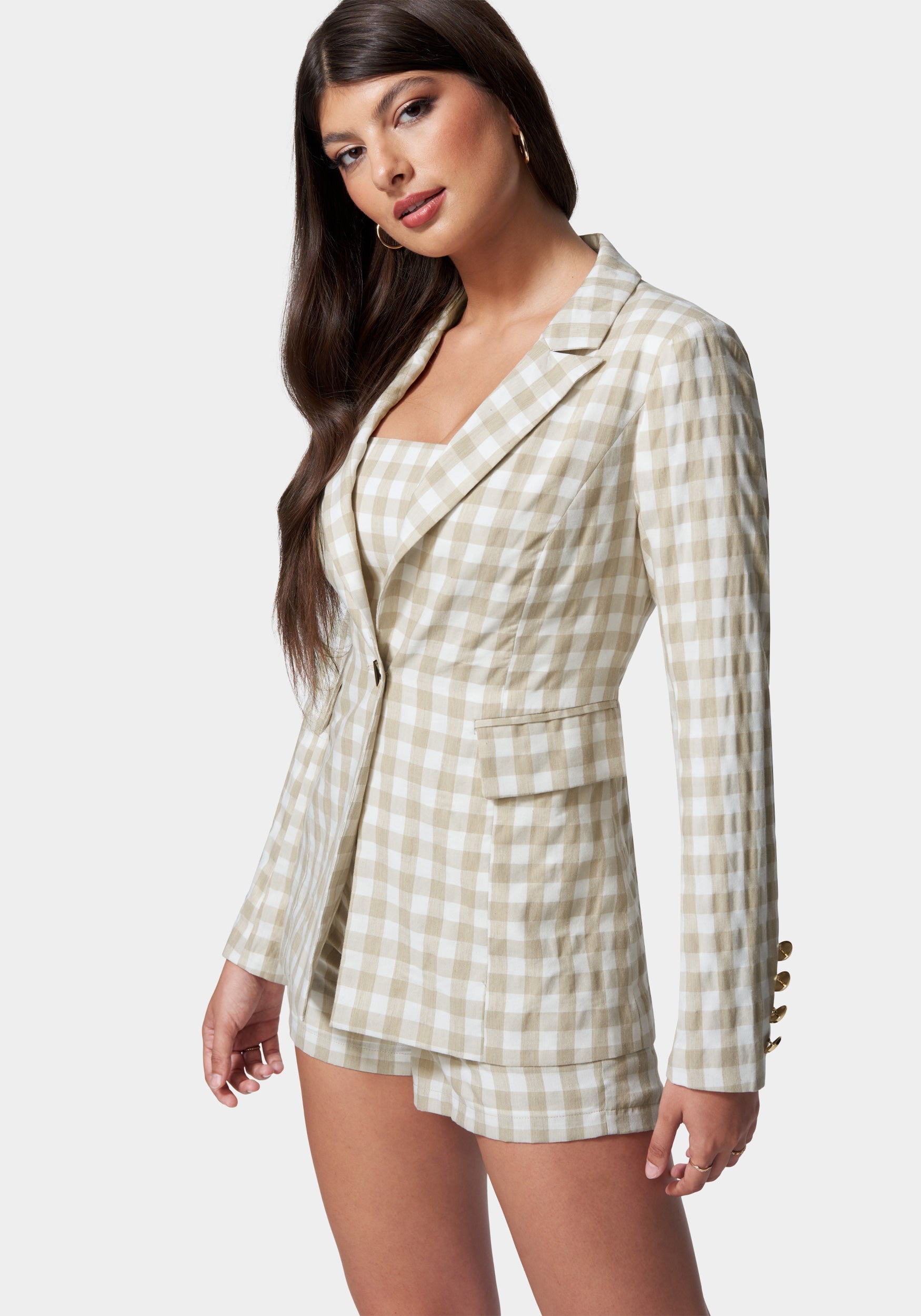  -Gingham One Button Tailored Jacket
