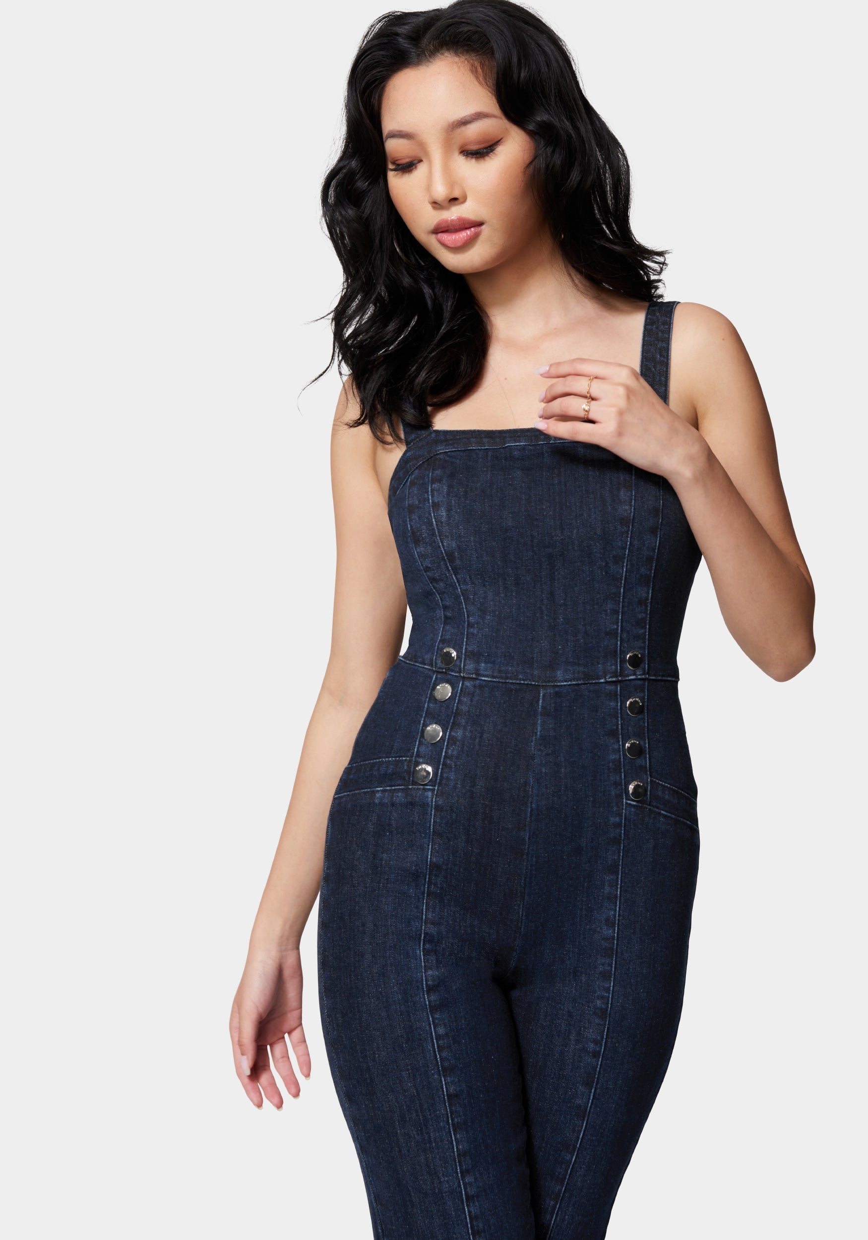  -Wide Leg Multi Button Denim Jumpsuit