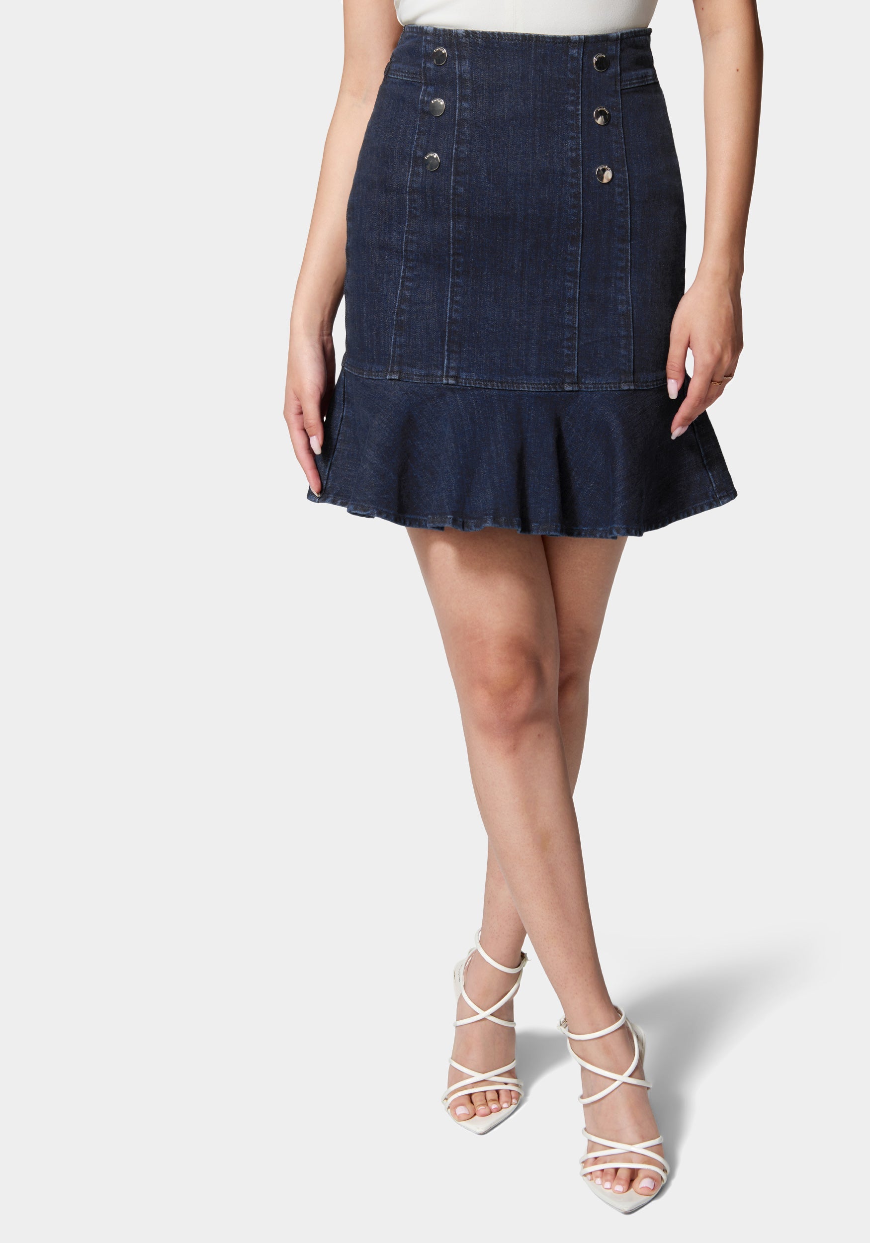  -Flutter Multi Button Denim Skirt