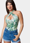 Printed Coated Knit Halter Top