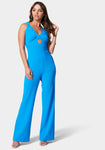 Multi Strap Knit Crepe Wide Leg Jumpsuit