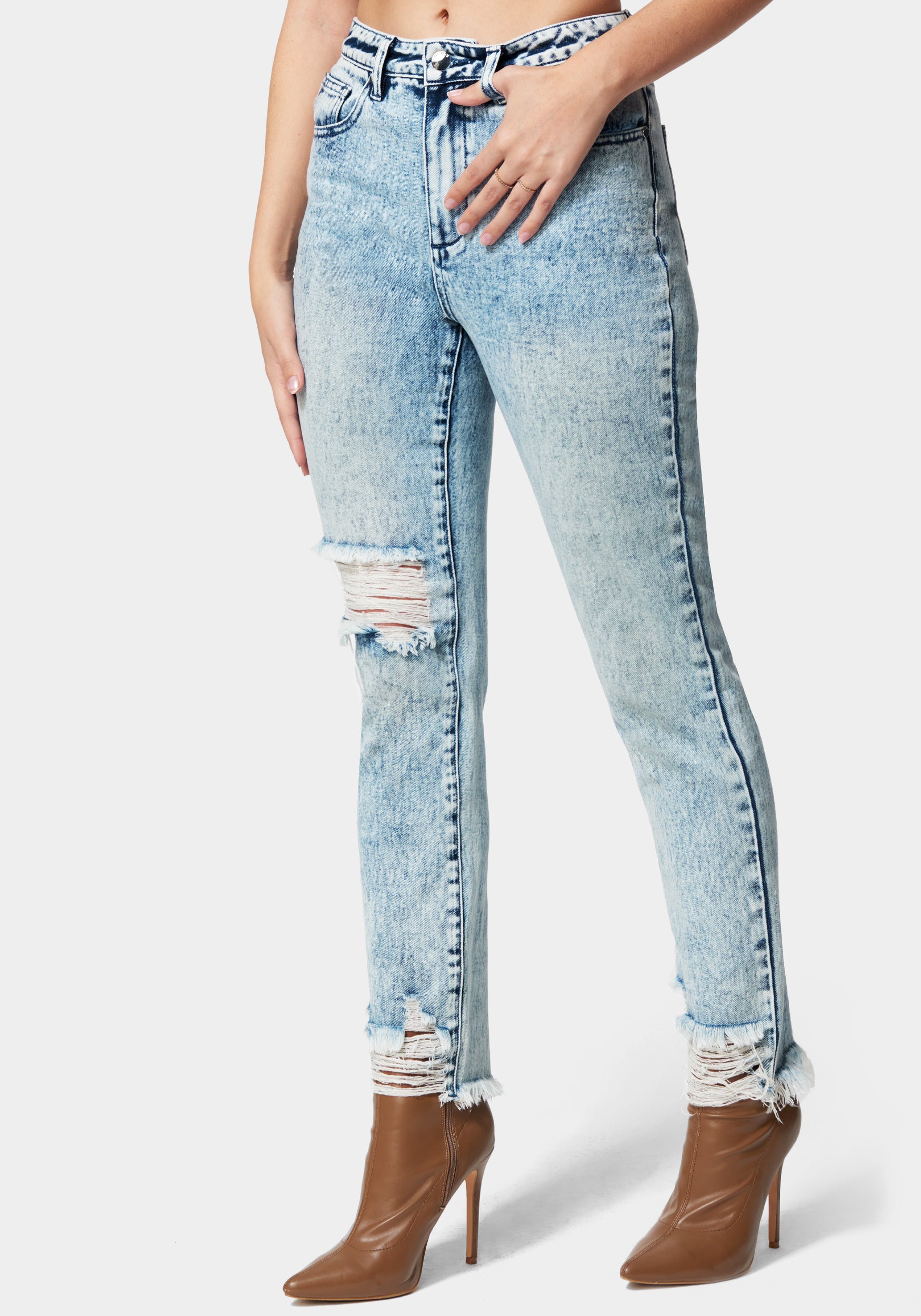  Apparel > Bottoms > Pants-High Waist Distressed Straight Leg Jeans