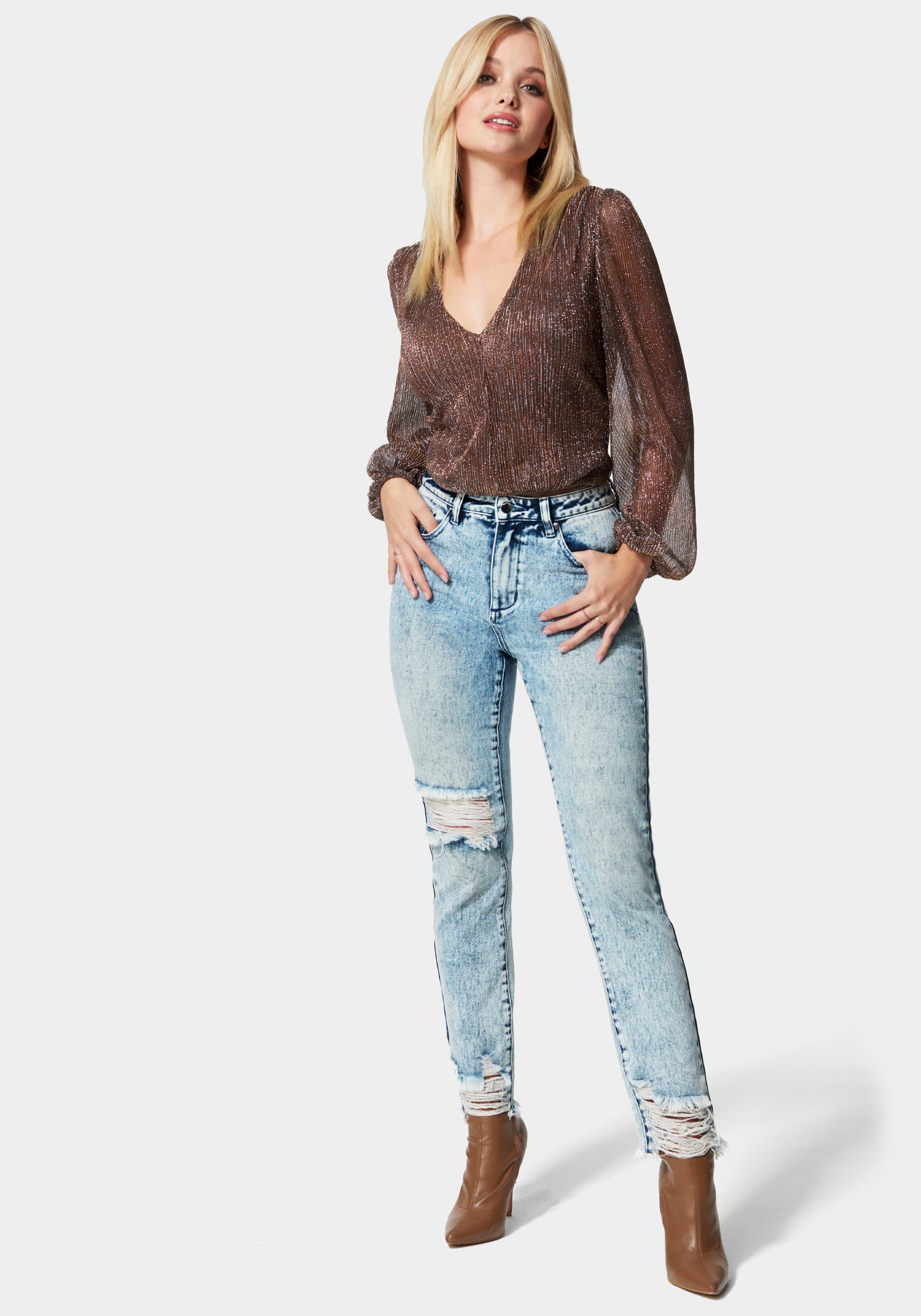 Plus Size Ripped High Waisted Straight Leg Jeans | Karen Millen