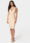 V-neck Plunging Neck Back Zipper Bandage Dress/Midi Dress