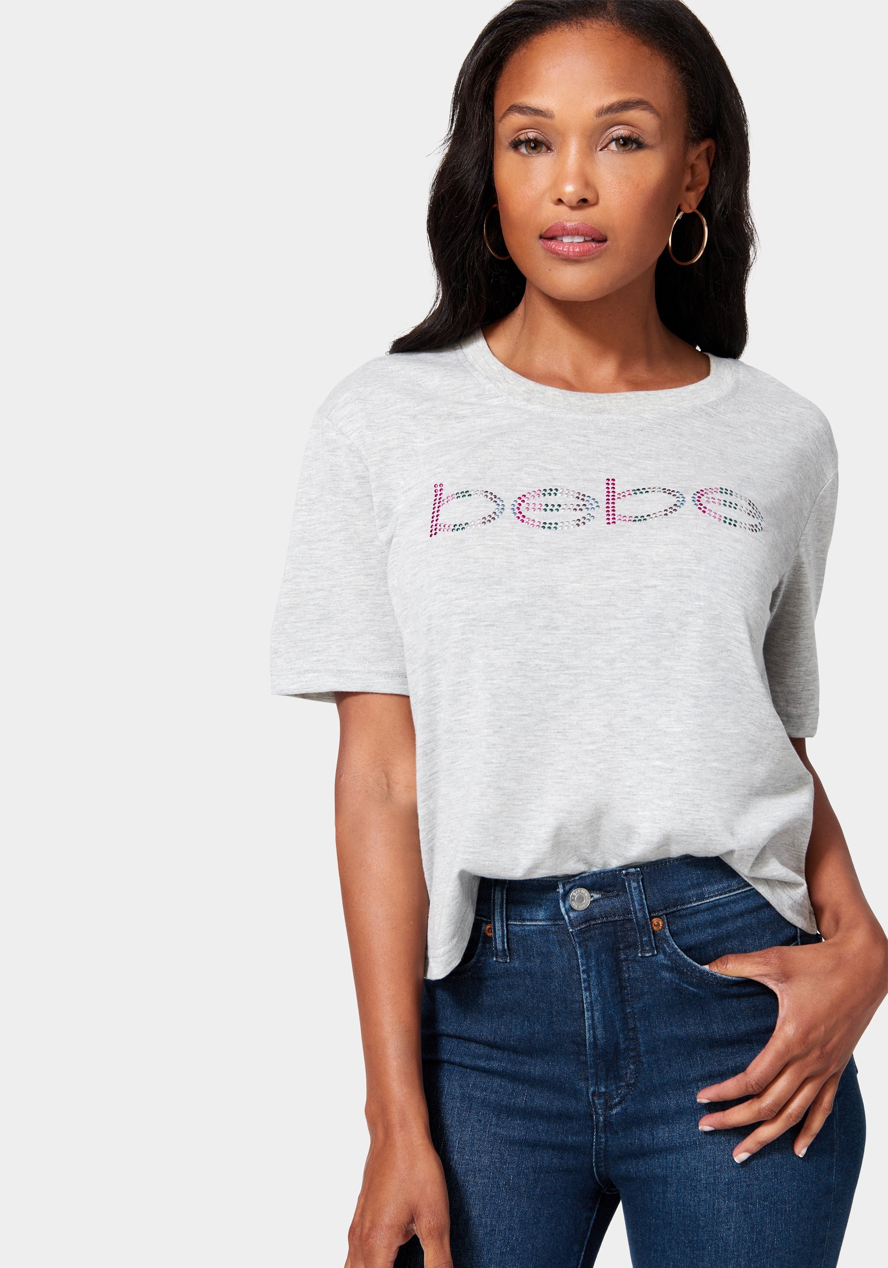  -Bebe Logo Nailhead Boxy T Shirt