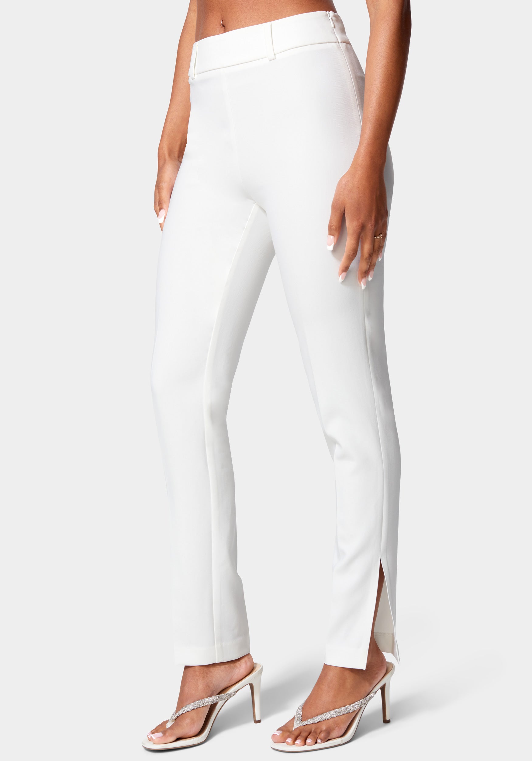  Apparel > Bottoms > Leggings-Side Slit Slim Leg Woven Pant