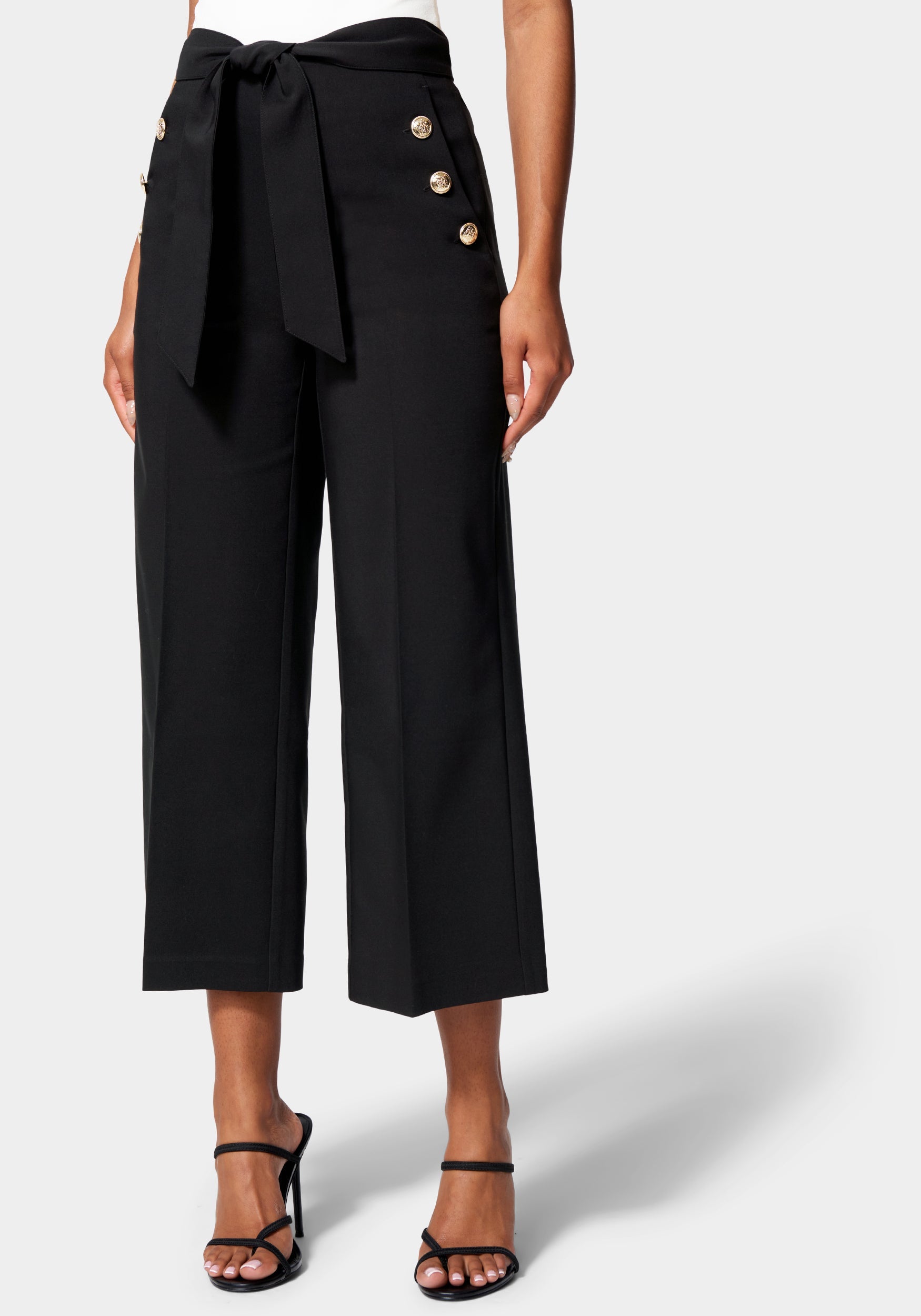  Apparel > Bottoms > Leggings-Cotton Sateen Button Detail Wide Leg Cropped Pant