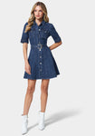 A-line Belted Button Front Shirt Dress