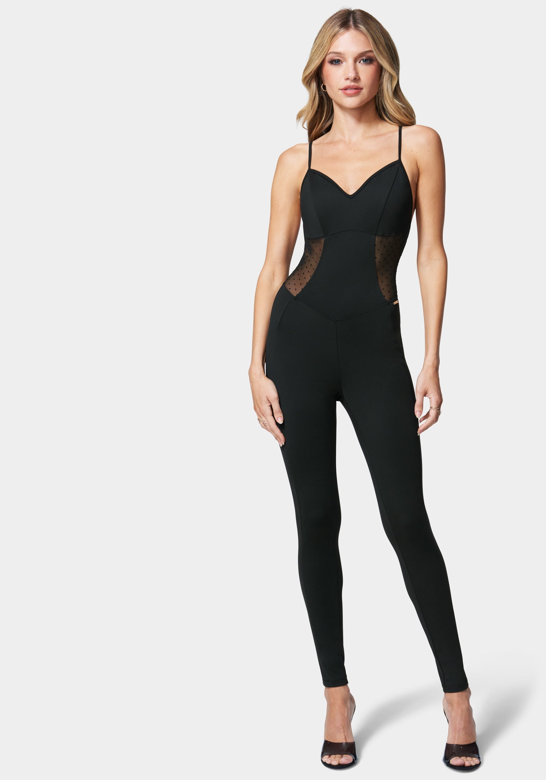  -Mesh Dot Detail Knit Catsuit