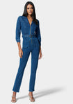 Belted Front Zipper Vintage Collared Jumpsuit