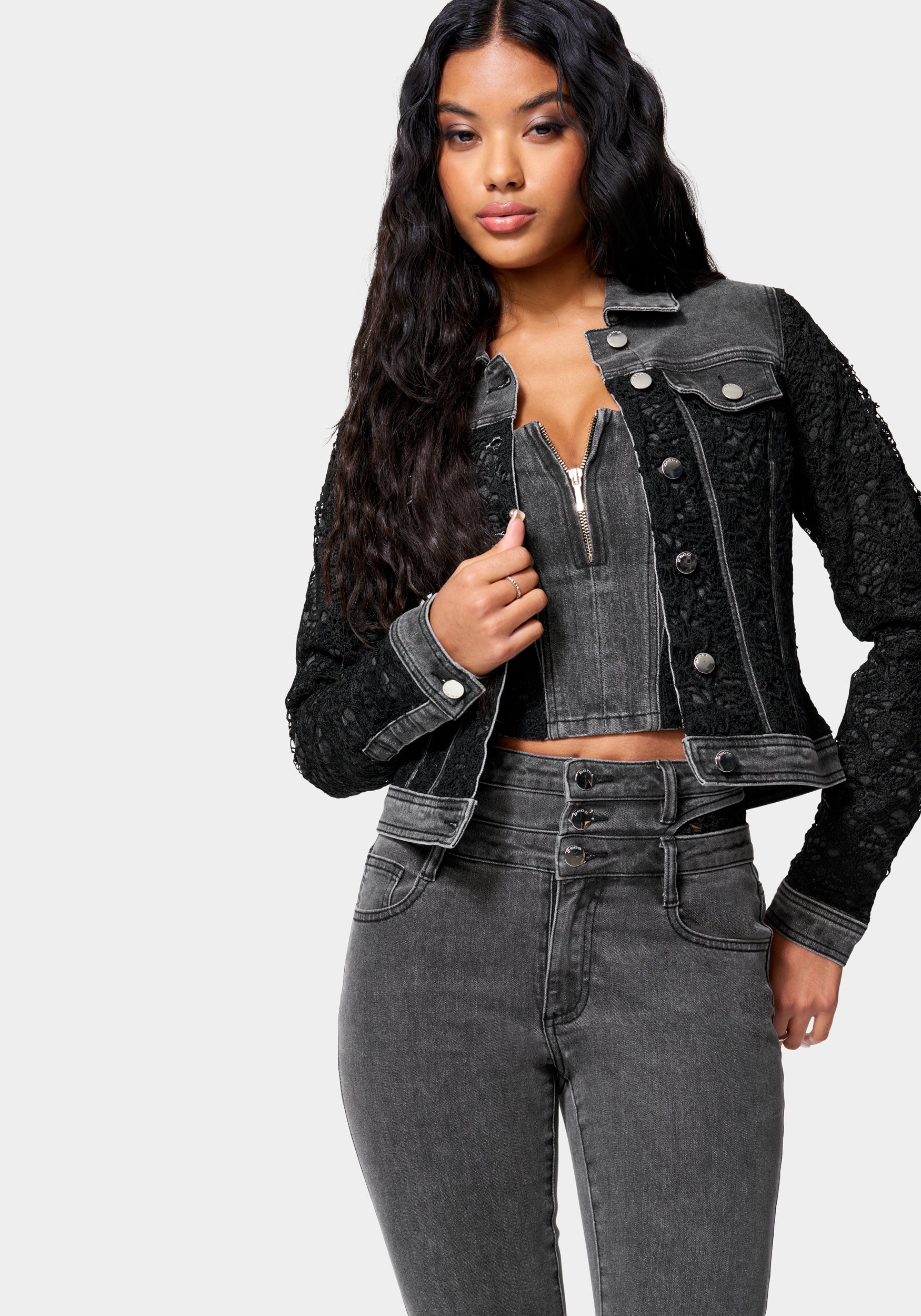  -Lace Combo Denim Jacket