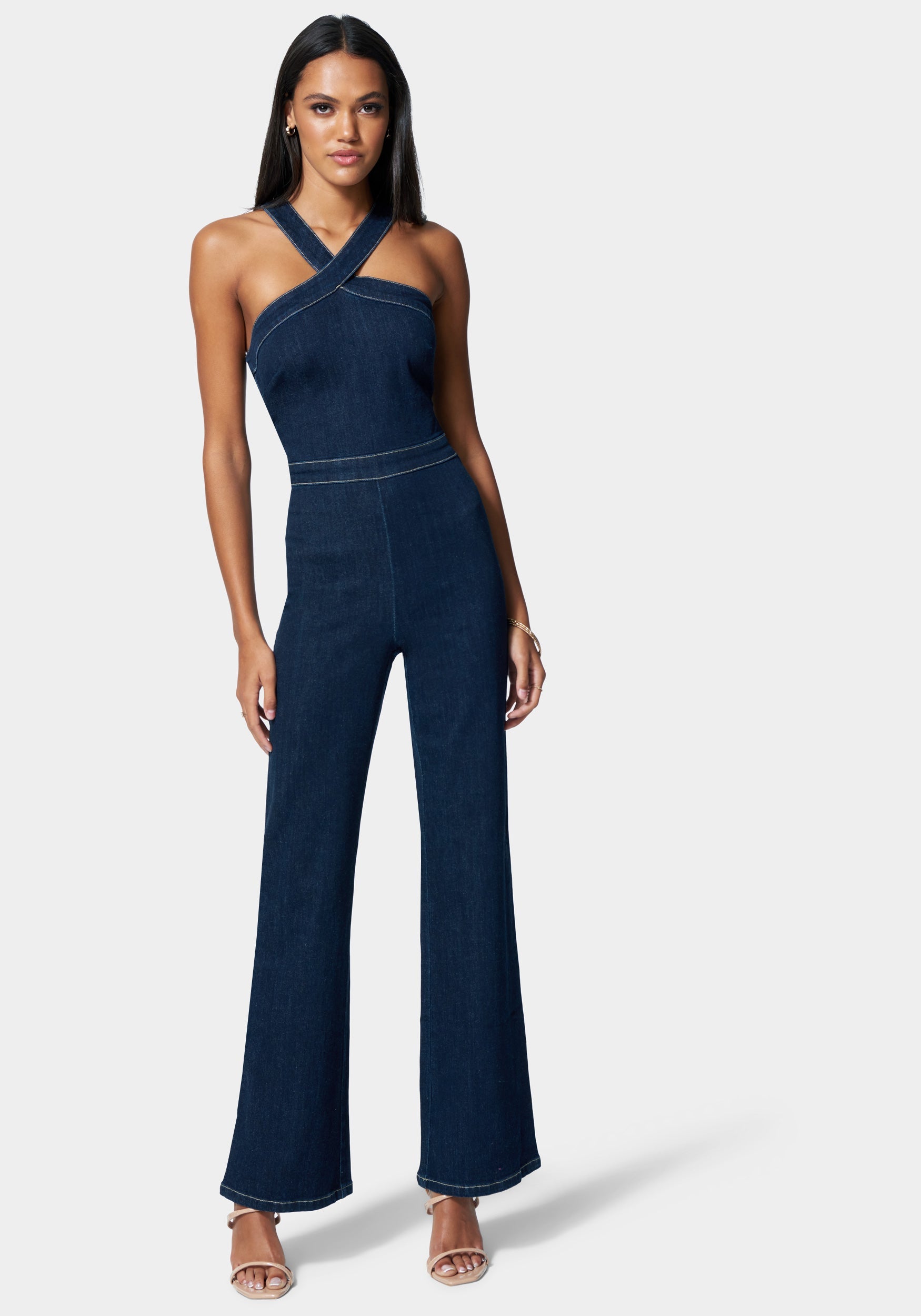  -Wide Leg Side Snap Denim Jumpsuit